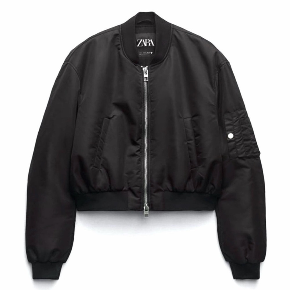 ZARA Cropped Nylon Rocker Oversized Bomber Jacket Black Sz S - Picture 8 of 8